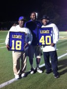 Former South Shore greats -- Chris and Ricky Legree -- honored at half time, with current assistant coach and former Viking standout David Legree (middle).