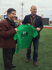 New York City Council Member Vincent Gentile flips the coin at today's match. 
